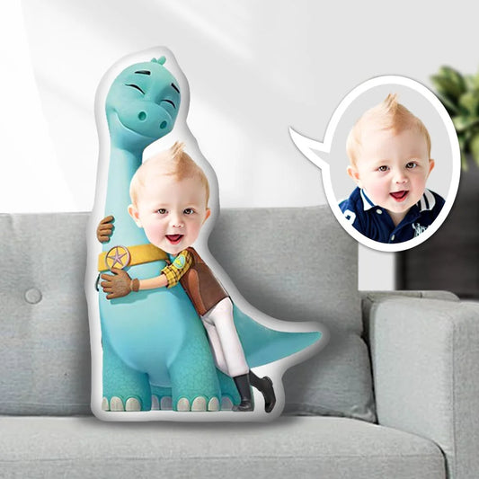 Kişiye Özel Fotoğraflı Yastık Mavi Dino
