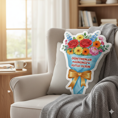 Öğretmenler Günü Hediyesi  Öğretmen Pofidik Mavi Buket Yastık