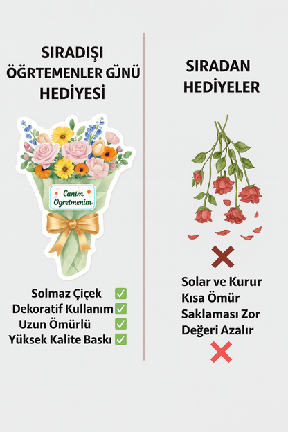 Öğretmenler Günü Hediyesi Öğretmen Pofidik Renkli Çiçek Buket Yastık