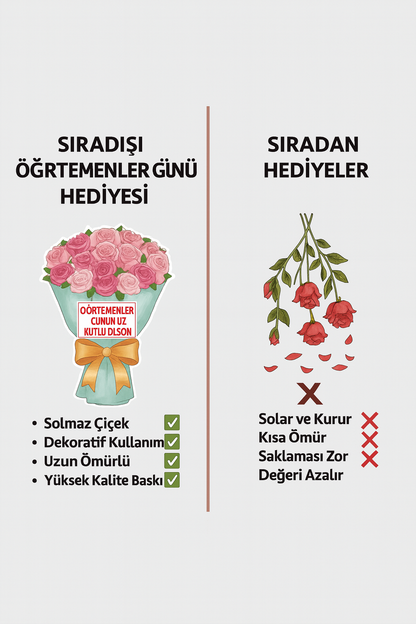 Öğretmenler Günü Hediyesi Canım Öğretmenim Pofidik Gül Buket Yastık