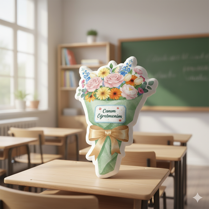 Öğretmenler Günü Hediyesi Canım Öğretmenim Pofidik Gül Buket Yastık